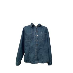 Gloria Vanderbilt Long Sleeve 100% Cotton Pockets Denim Button Up Shirt SZ XL